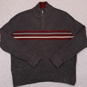 Eddie Bauer 1/4 Zip Sweater‎ Men's XXL Gray Ribbed Knit Striped Heavyweight